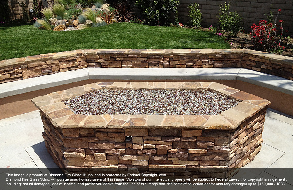 Tuscan Reserve Diamond Fire Glass installed in an outdoor fire pit
