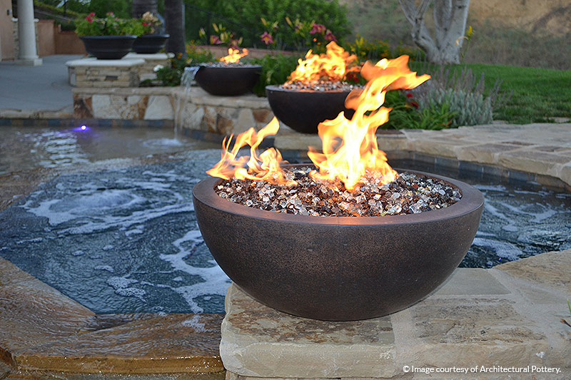 Tuscan Reserve Diamond Fire Glass installed in an outdoor fire bowls
